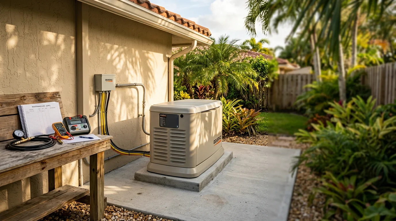 Generator installation and service technician working on commercial backup power system