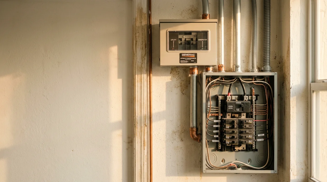Automatic transfer switch and switchgear panel installation for generator backup power